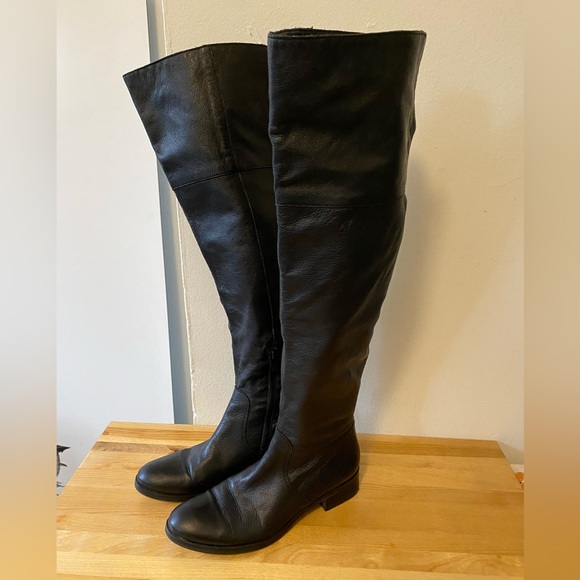 Shoes - Black Over-the-Knee Women's Leather Boots